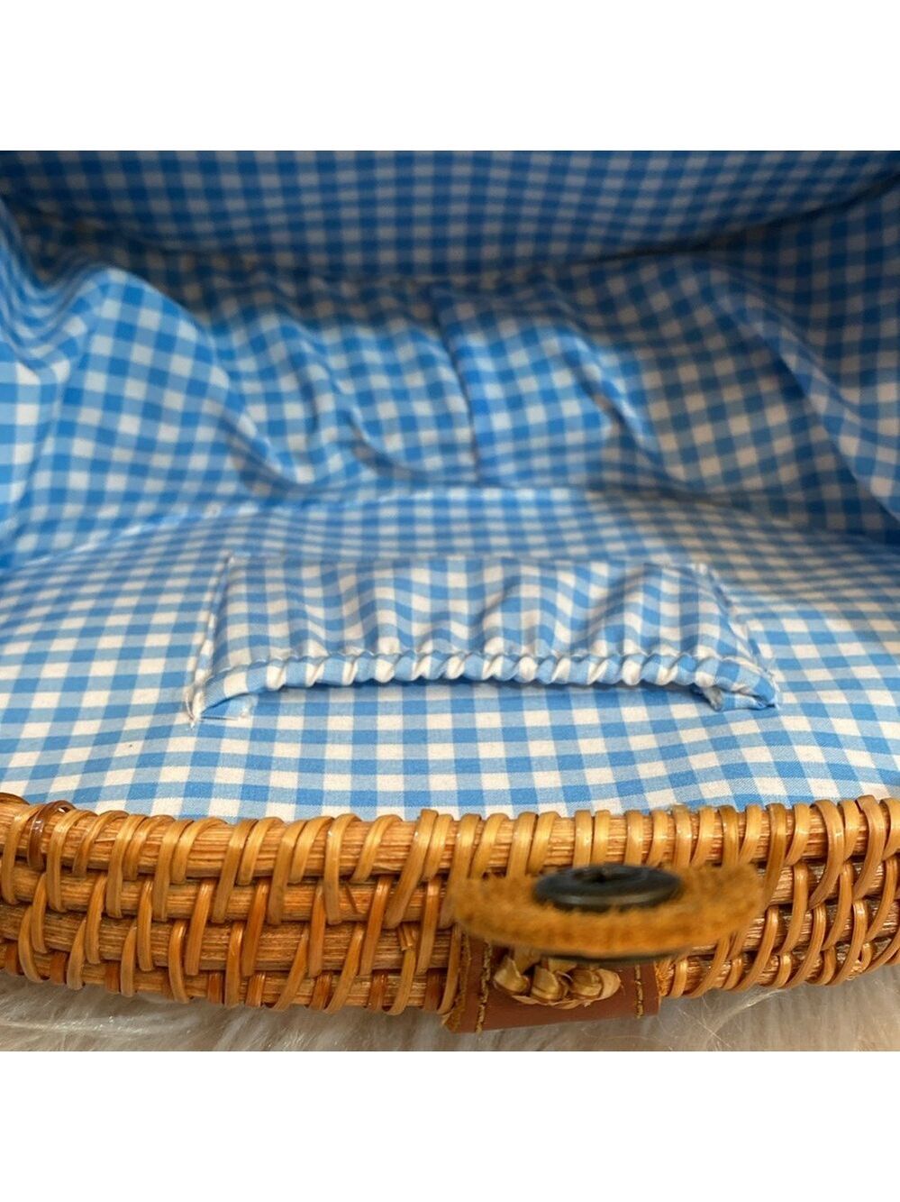 Oval Woven Rattan Bag with Long Leather Strap - Picture 9 of 16